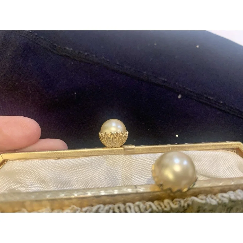 Vintage Brocade Evening Bag Made In France For Salisburys With Vintage Mirror